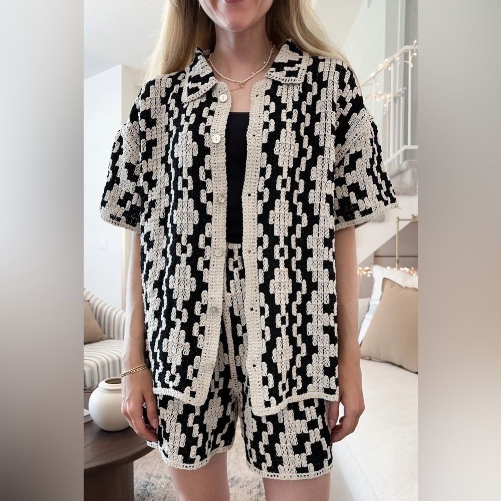 New Lucy Paris Raeleh Crochet Top Black and Cream Knit Cardigan med/large